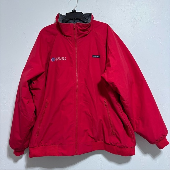 Lands' End Red Full Zip Winter Coat Bomber EMBROIDERED Men 3XL BIG 54-56 - Picture 1 of 10